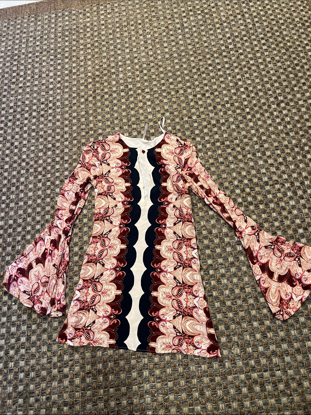 Free people size 2  Floral Bell Sleeve Mini Dress in Pink and Navy